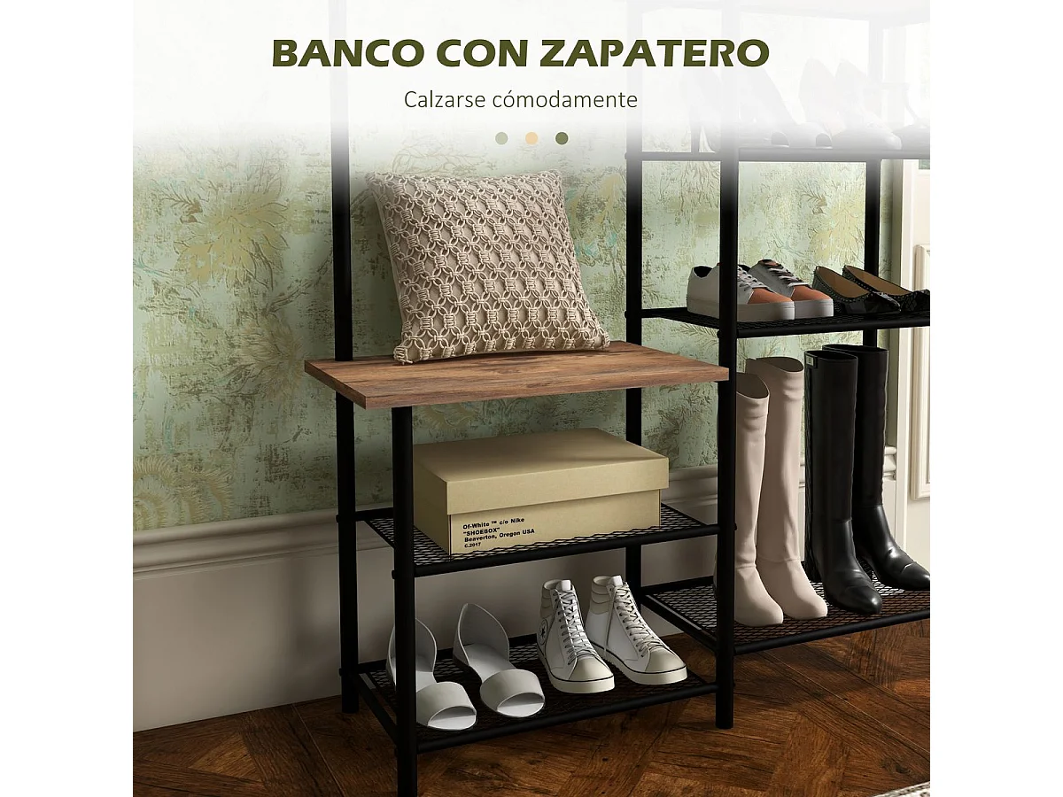 Perchero con zapatero marrón rústico 92.5x28.2x182 cm HOMCOM