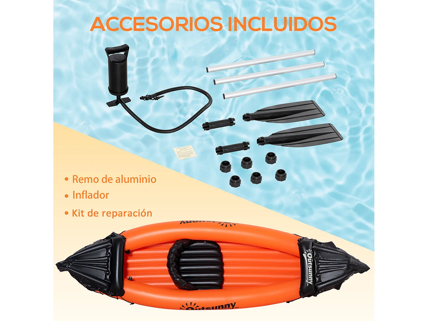 Kayak hinchable naranja 270x93x50 cm Outsunny