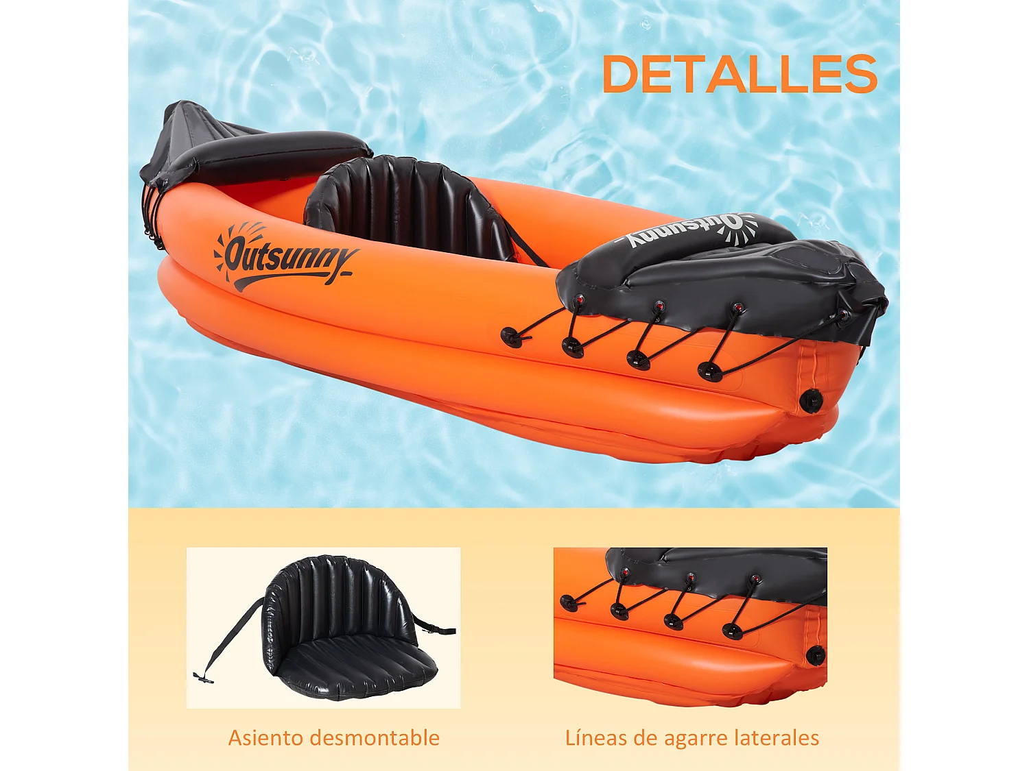 Kayak hinchable naranja 270x93x50 cm Outsunny