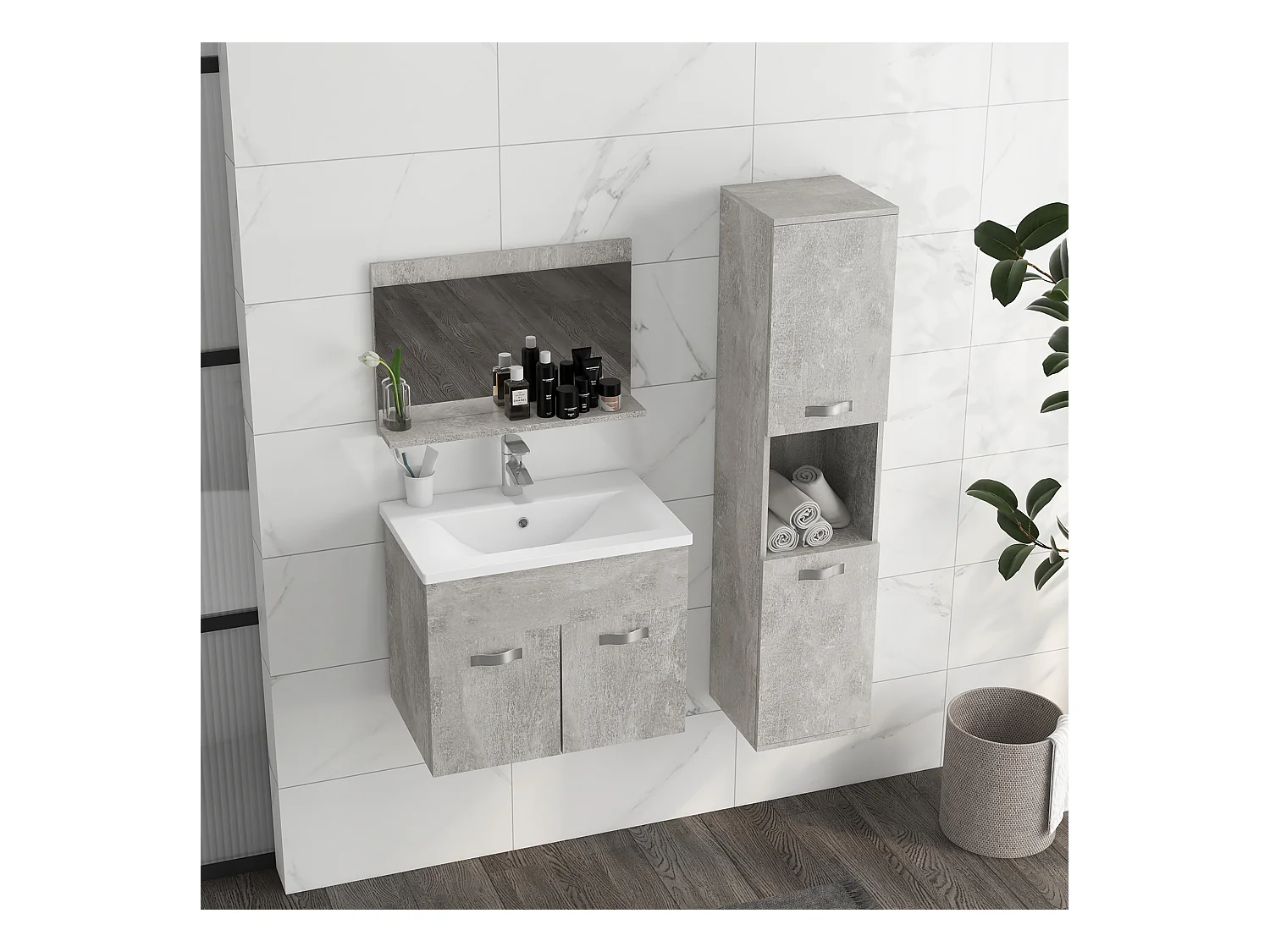 Conjunto de muebles de baño gris 30x30x131.5 cm kleankin