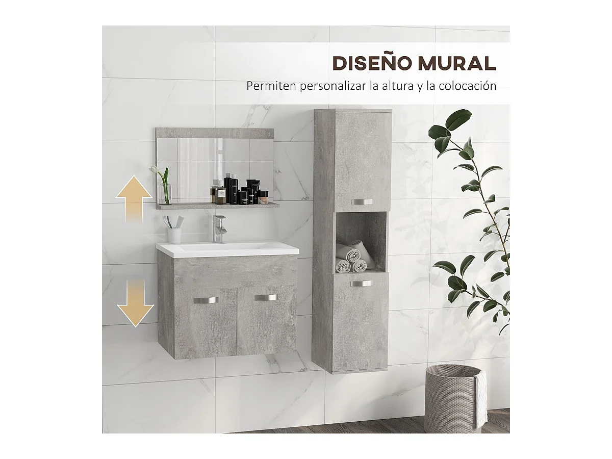 Conjunto de muebles de baño gris 30x30x131.5 cm kleankin