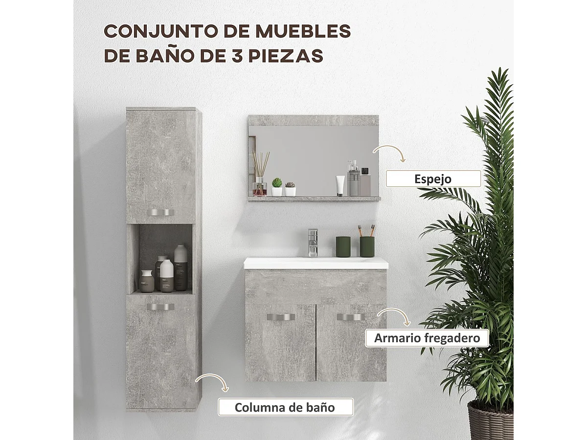 Conjunto de muebles de baño gris 30x30x131.5 cm kleankin