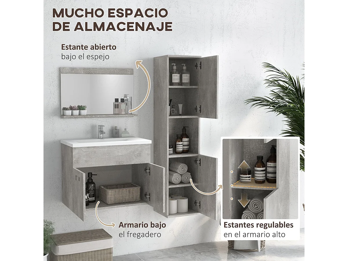 Conjunto de muebles de baño gris 30x30x131.5 cm kleankin
