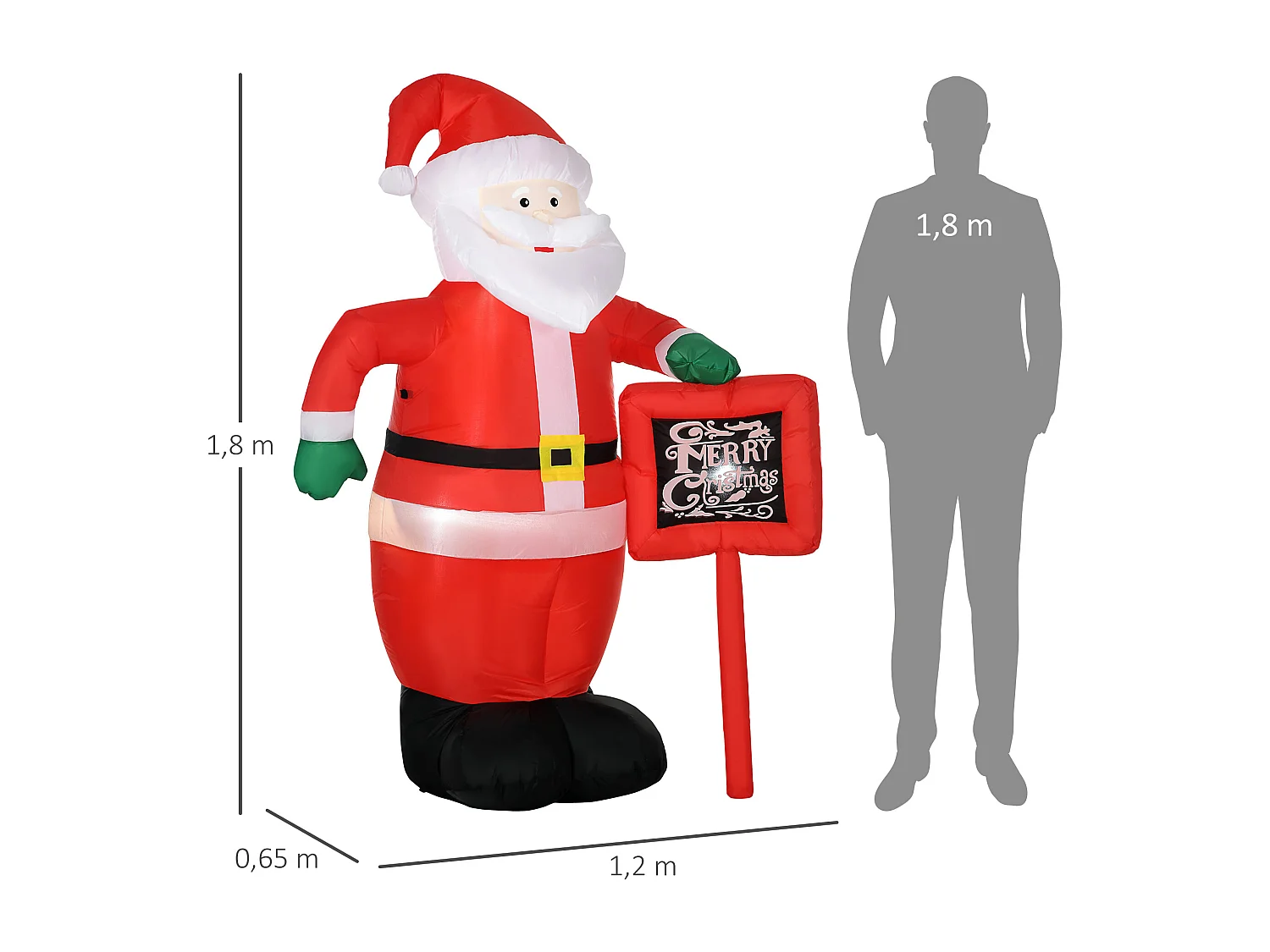 Papá noel inchable rojo y negro 120x65x180 cm HOMCOM