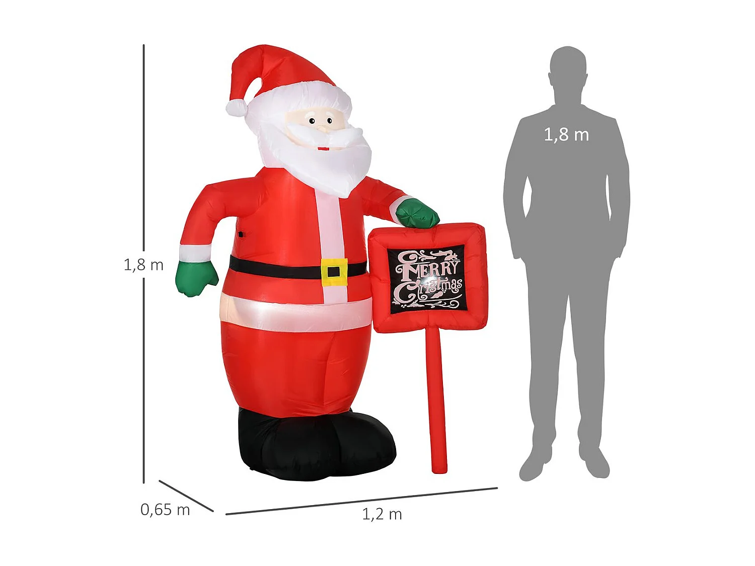 Papá noel inchable rojo y negro 120x65x180 cm HOMCOM