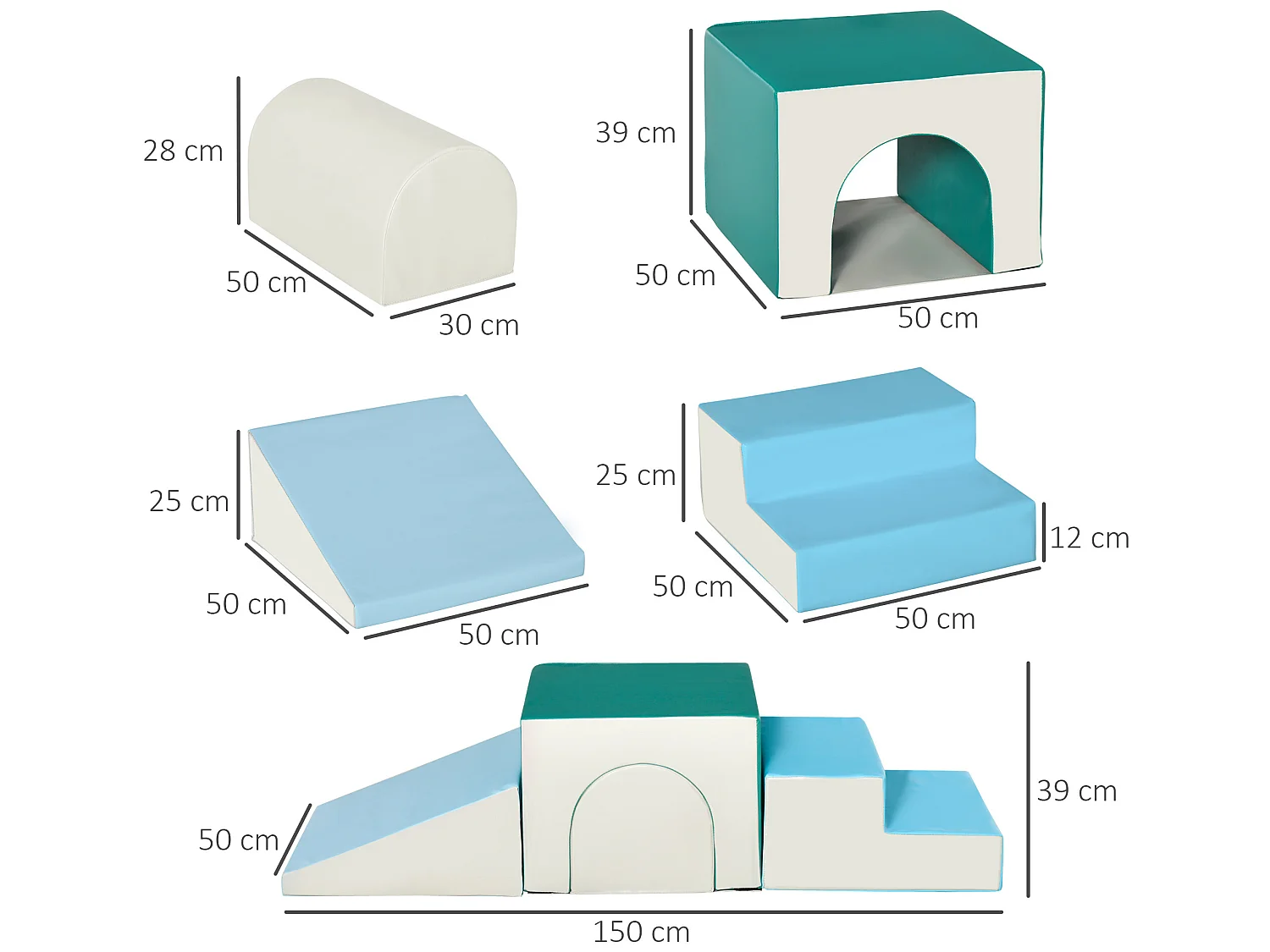 Juego de 4 bloques de espuma multicolor 150x50x39 cm HOMCOM