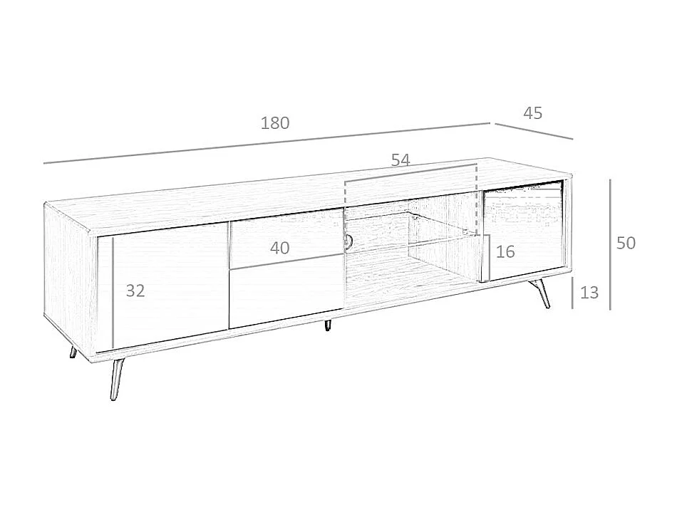 TV-Möbel aus schwarzem Glas, Nussbaum und schwarzem Stahl mit Spiegeleffekt 3223 ANGEL CERDA