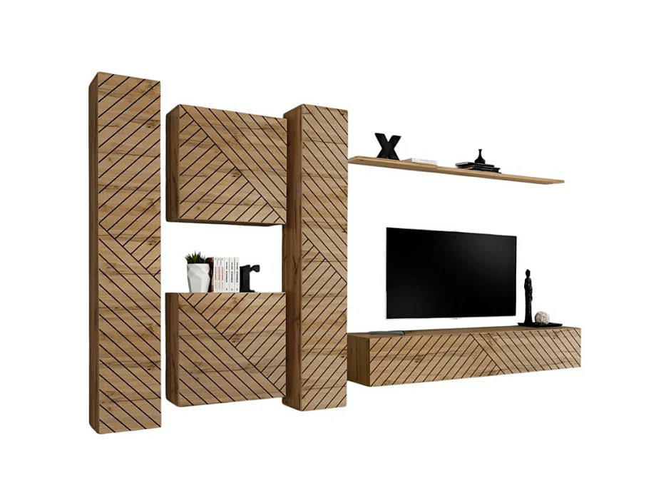 Ensemble de meubles design de salon SWITCH VI. Coloris chêne Wotan finition façade fraisée .