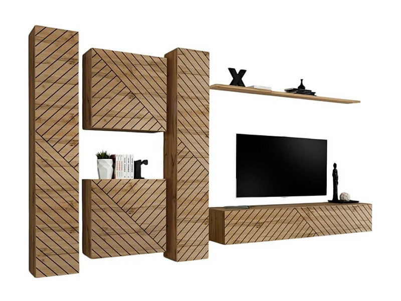 Ensemble de meubles design de salon SWITCH VI. Coloris chêne Wotan finition façade fraisée .