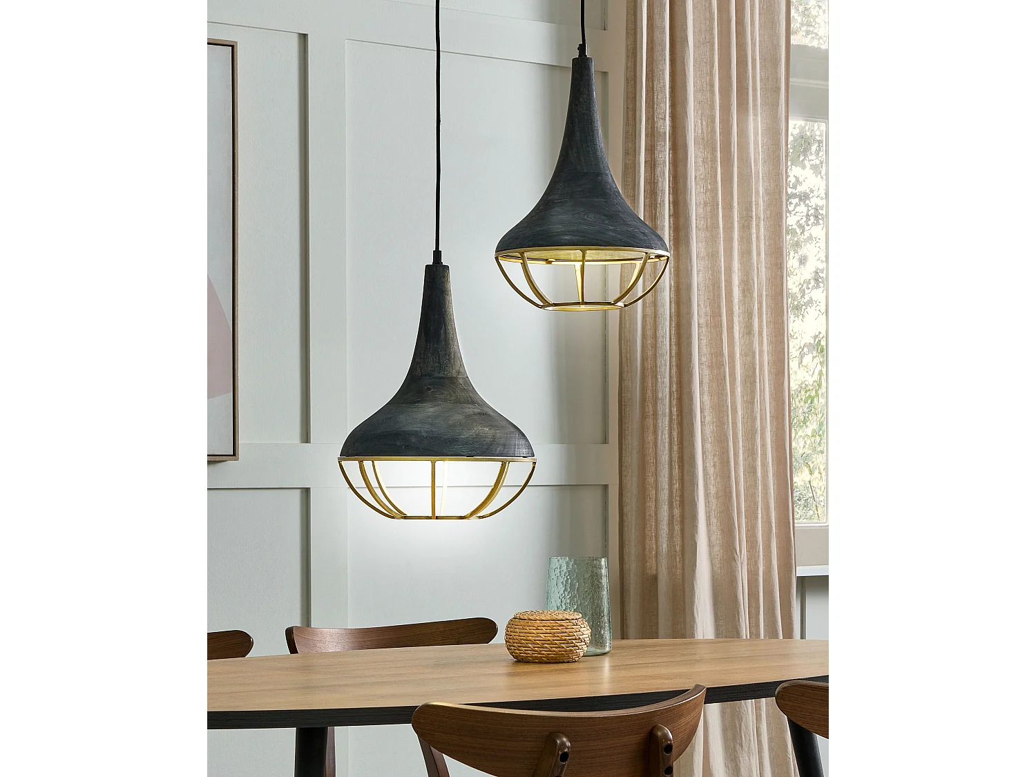 Lampe suspension BAGMATI Bois de manguier Noir
