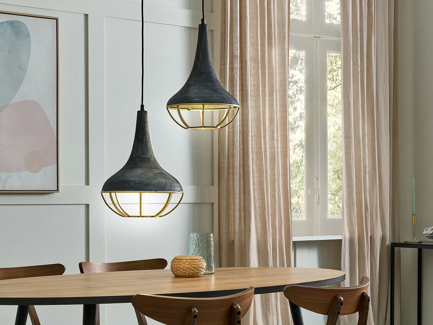 Lampe suspension BAGMATI Bois de manguier Noir