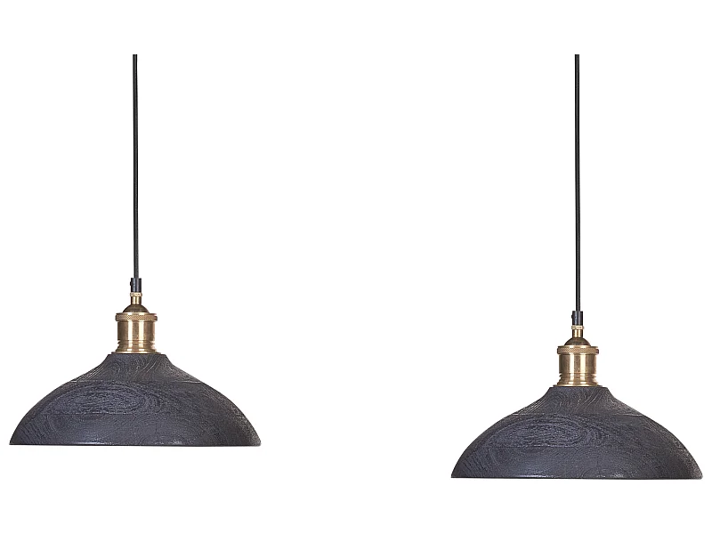 Hängeleuchte Mango-Holz schwarz Metall messing 2-flammig handgemacht Cheyyar