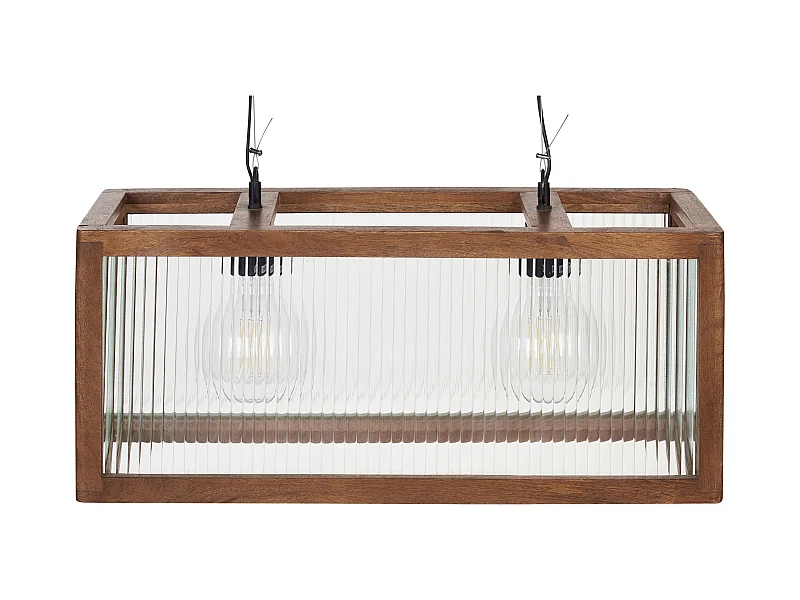 Hängelampe Mango-Holz hellbraun 2-flammig Glas Rillenstruktur handgemacht Penna