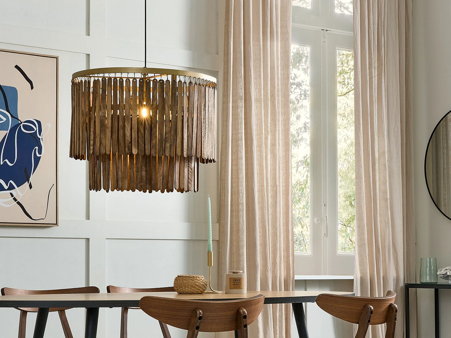 Lampe suspension KAVERI Bois de manguier Marron