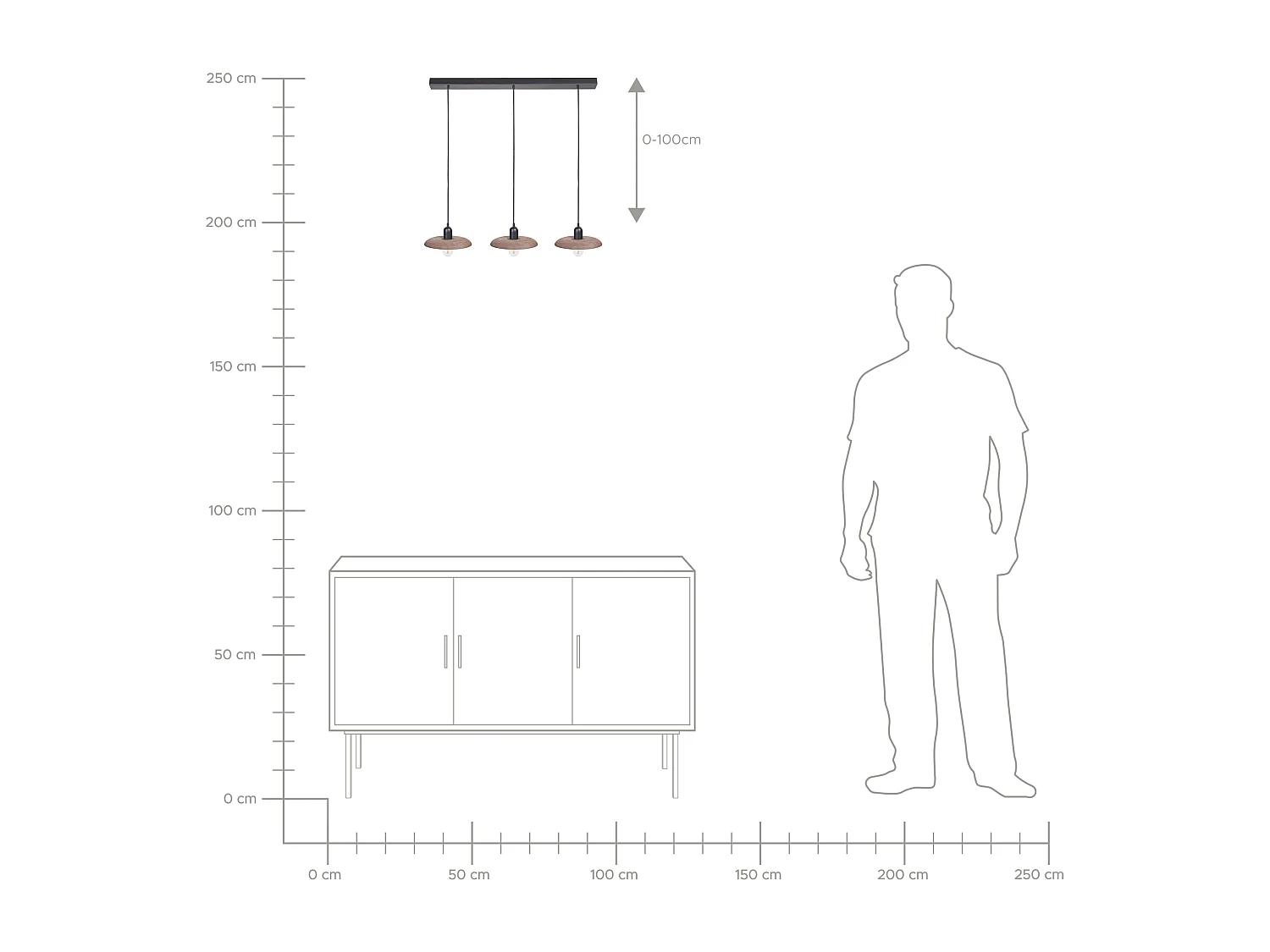 Hängelampe Mango-Holz dunkelbraun Metall schwarz 3-flammig handgemacht Manheera