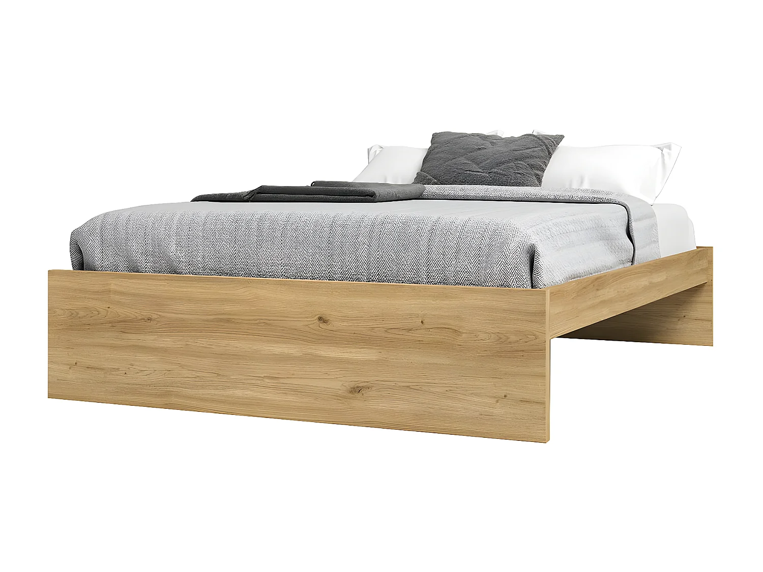 LUCOS - Lit 140x190cm Effet Chêne