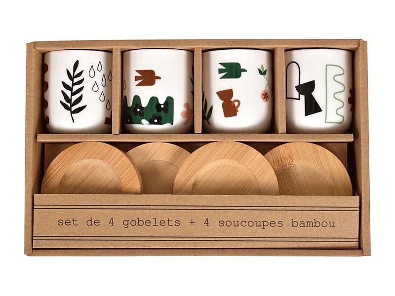 Coffret 4 gobelets et sous tasses Nature