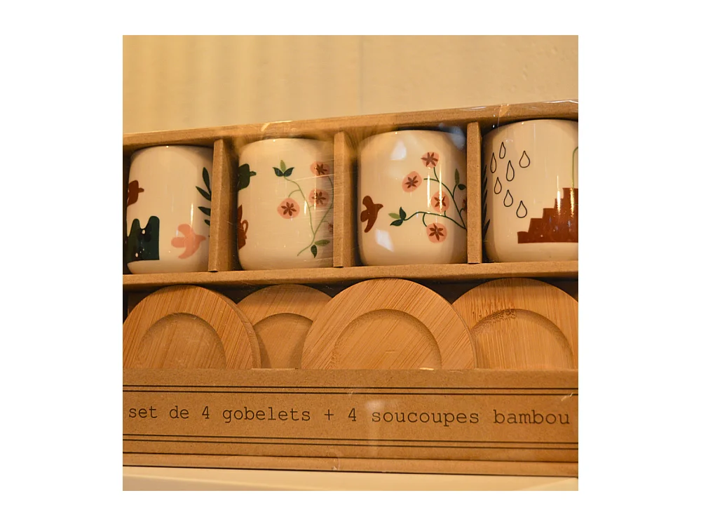 Coffret 4 gobelets et sous tasses Nature