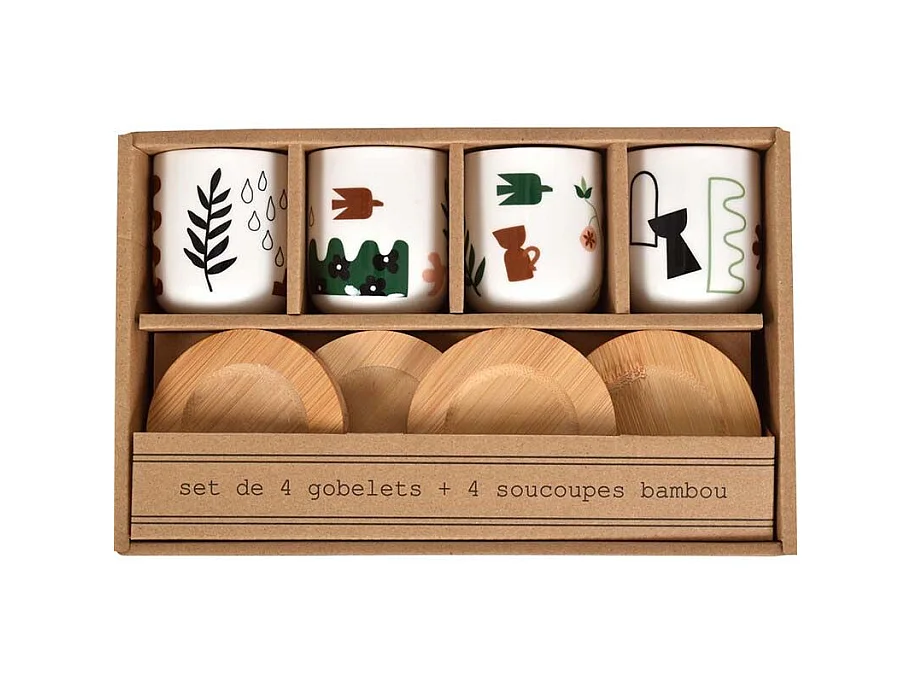 Coffret 4 gobelets et sous tasses Nature