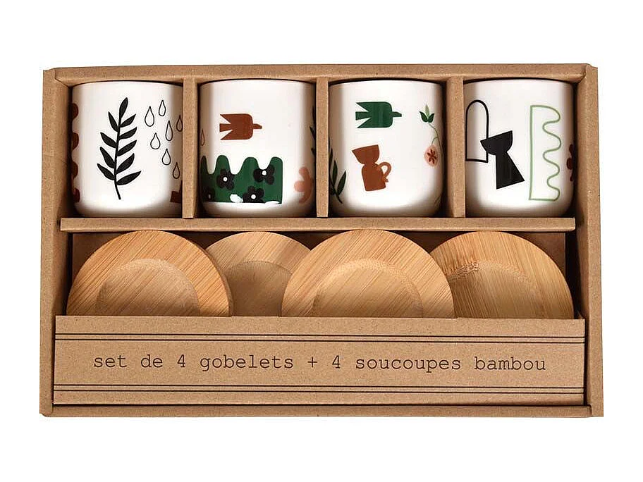 Coffret 4 gobelets et sous tasses Nature