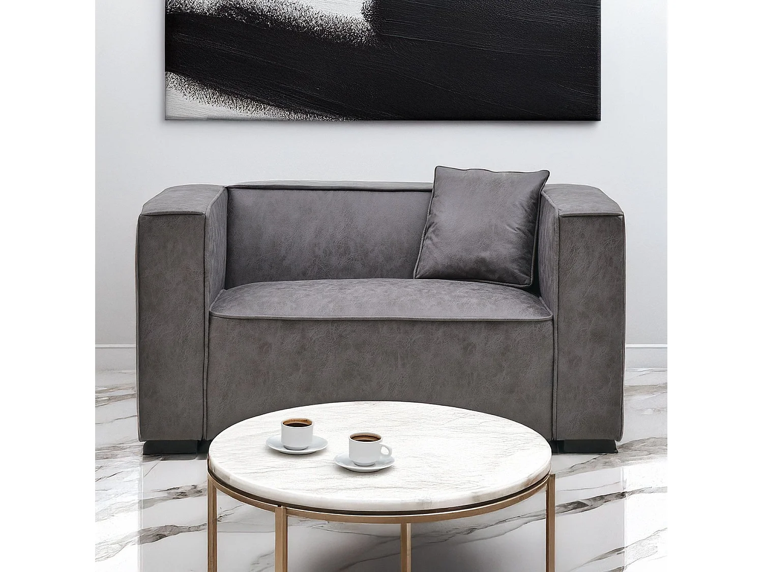 Fauteuil large Macao Tissu effet peau Vintage Gris