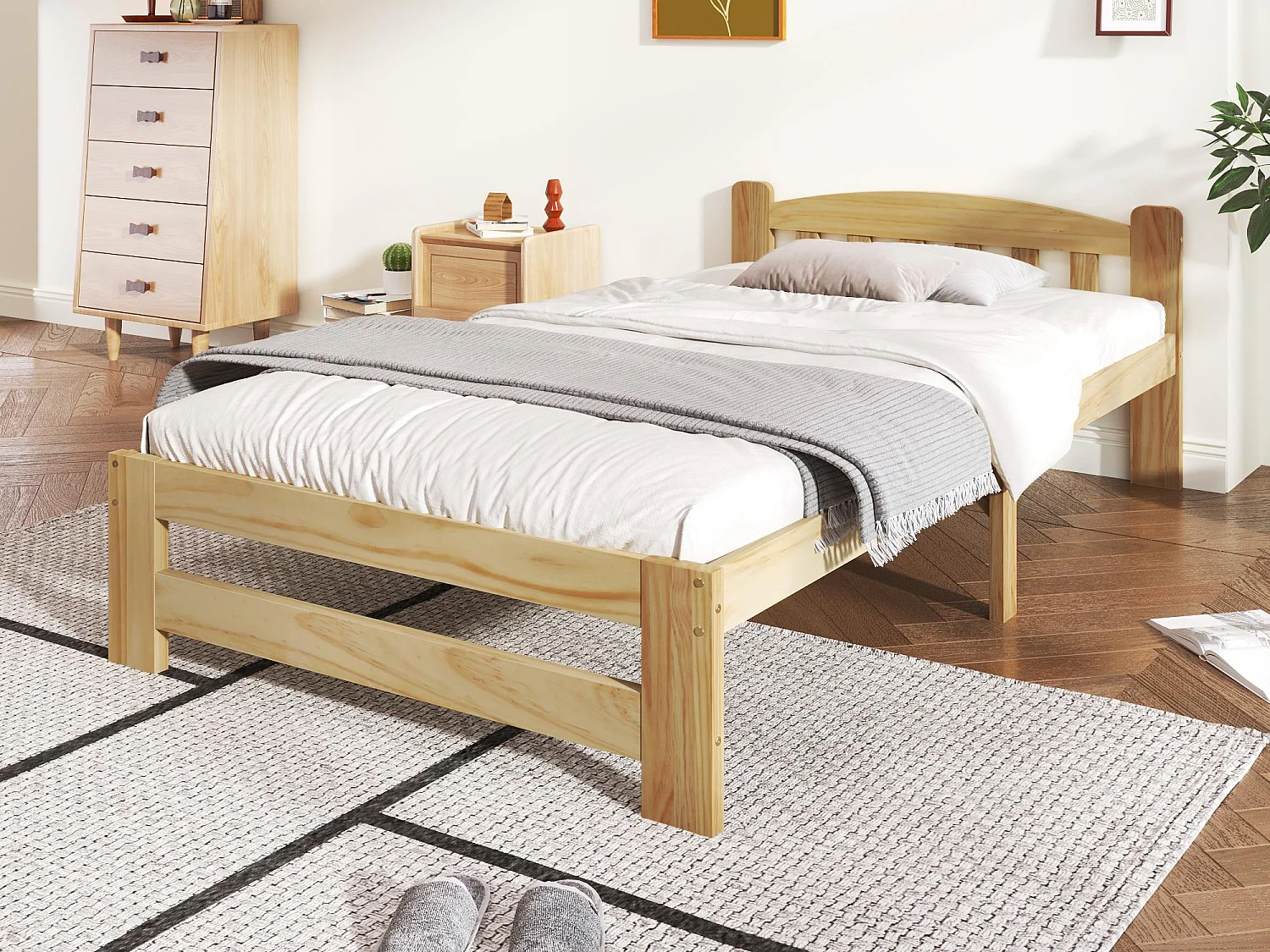 Lit simple 90x200cm cadre en bois - Naturel
