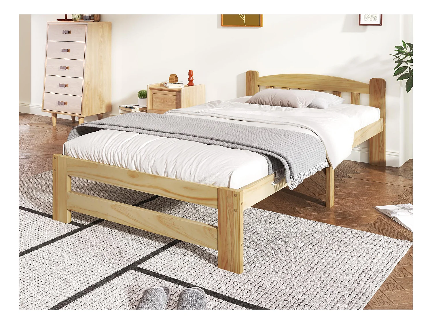 Lit simple 90x200cm cadre en bois - Naturel