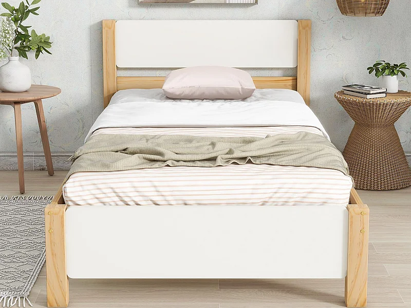 Eenpersoonsbed 90x200cm houten frame - Wit