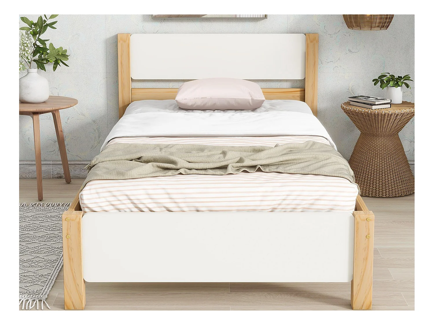 Lit simple 90x200cm cadre en bois - Blanc