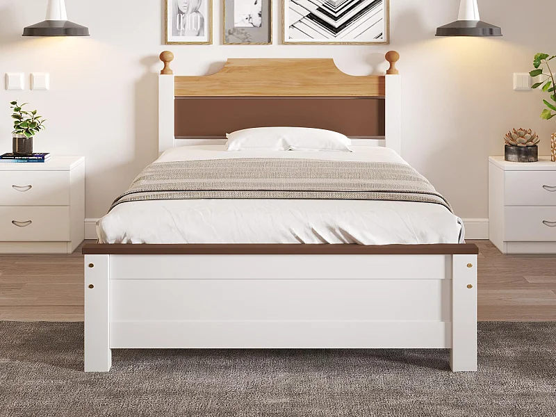 Lit simple 90x200cm cadre en bois - Marron