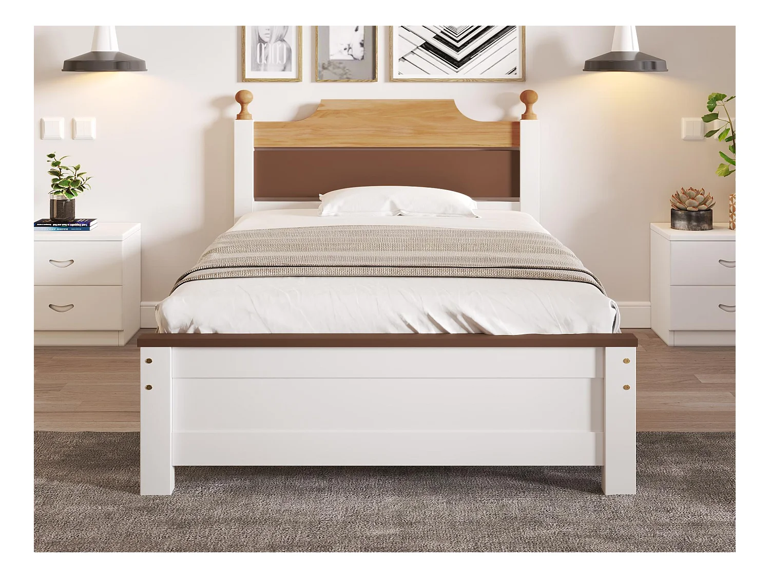 Eenpersoonsbed 90x200cm houten frame - Bruin
