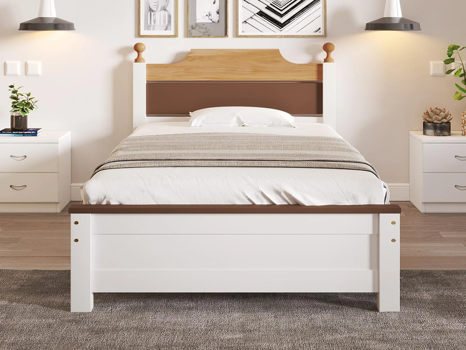 Lit simple 90x200cm cadre en bois - Marron