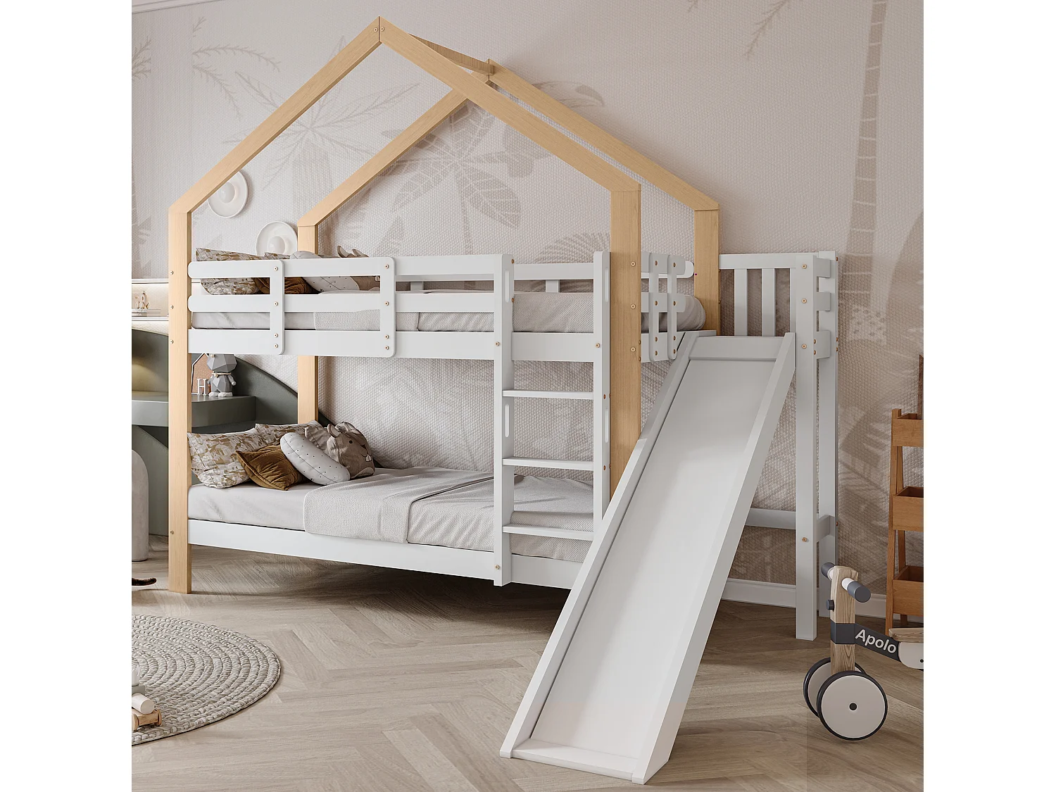 Stapelbed met glijbaan en ladder - massief houten frame - 90x200 cm - Wit