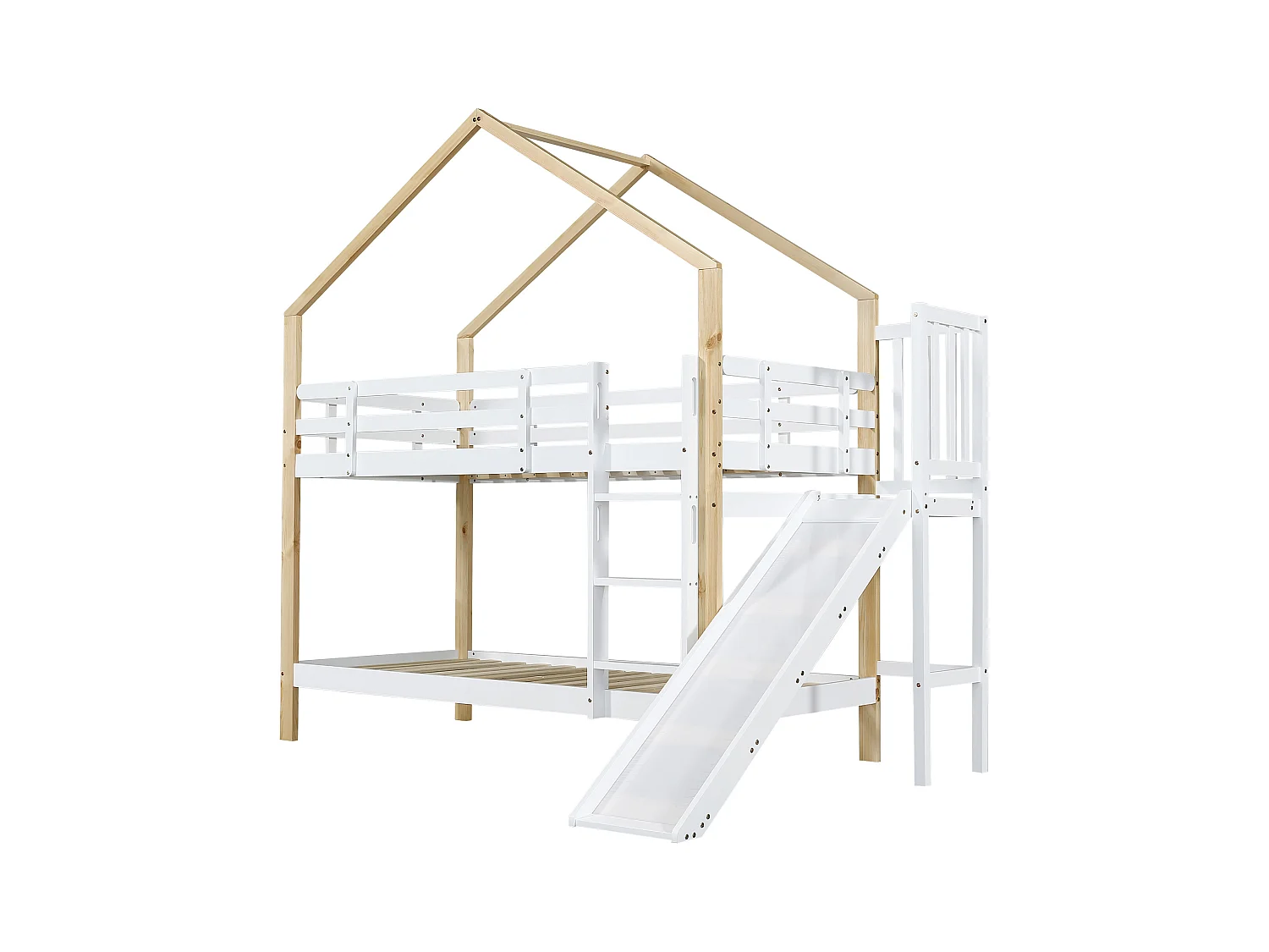 Stapelbed met glijbaan en ladder - massief houten frame - 90x200 cm - Wit