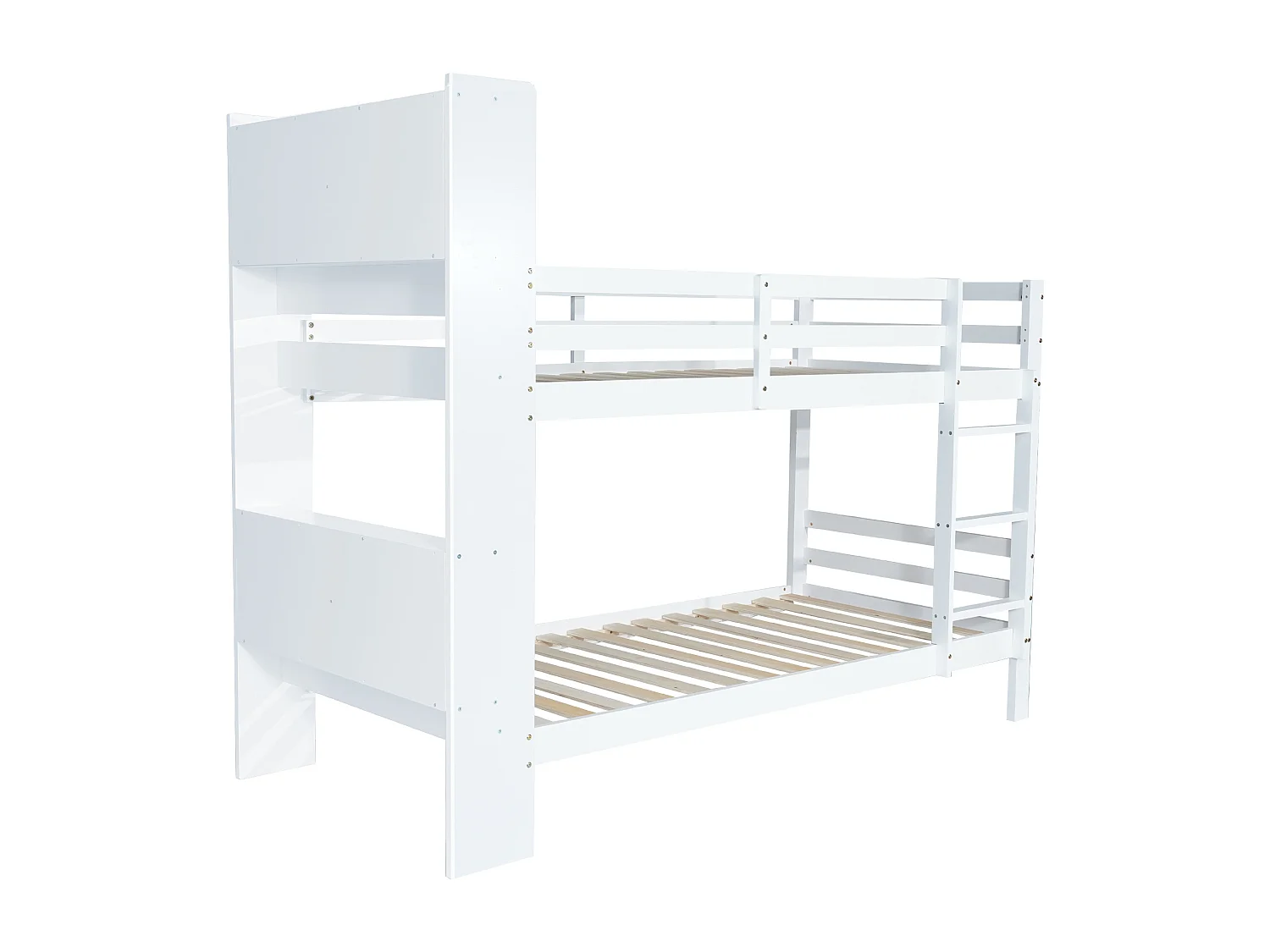 Stapelbed met vakken en ladder - grenen frame - 90x200cm - wit