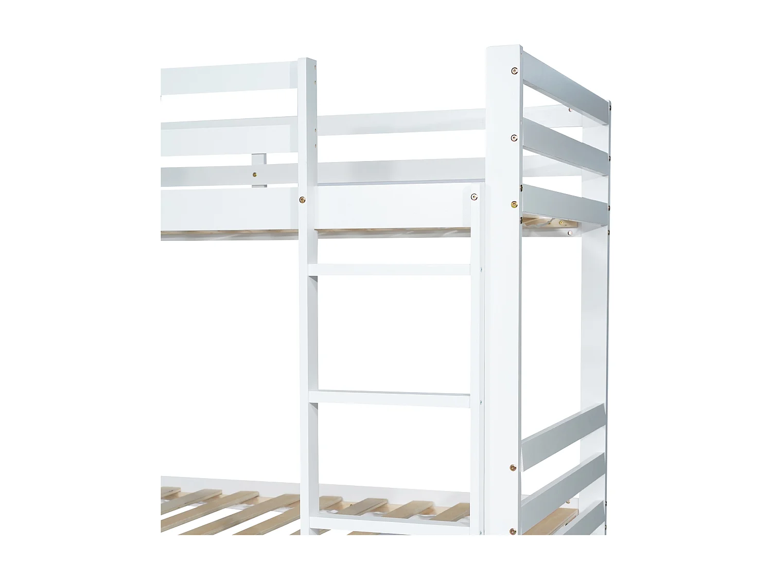 Stapelbed met vakken en ladder - grenen frame - 90x200cm - wit