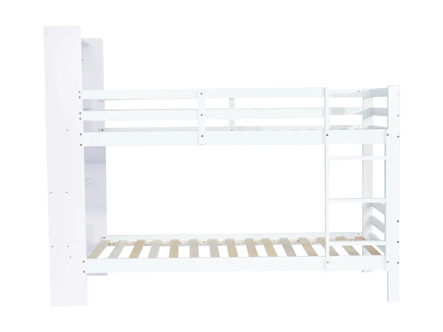 Etagenbett mit Fächern und Leiter – Gestell aus Kiefernholz – 90 x 200 cm – weiß