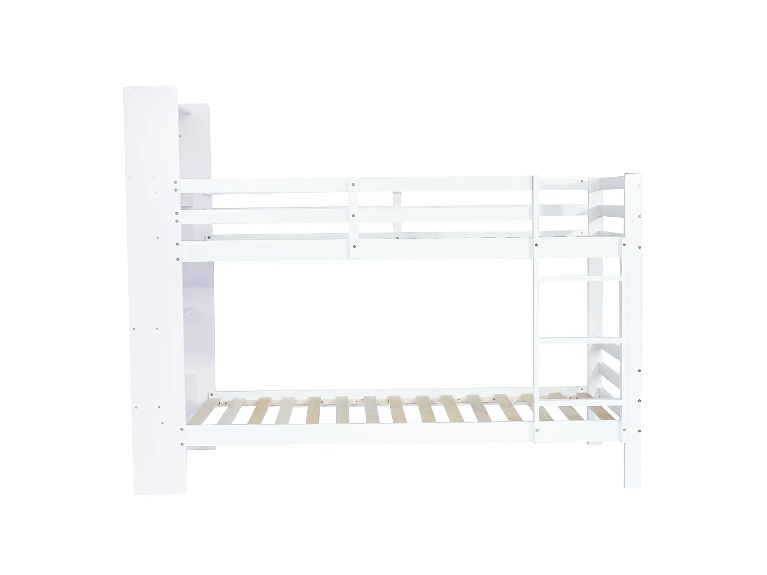 Beliche com compartimentos e escada - moldura em pinho - 90x200cm - branco -