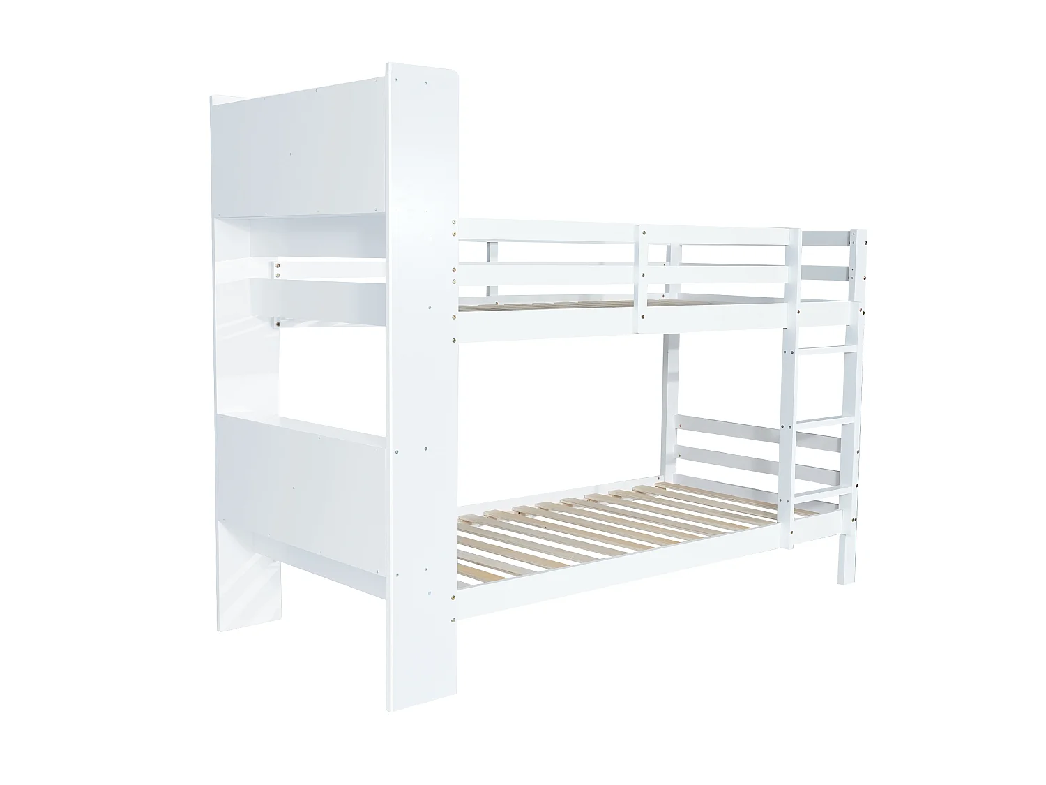 Beliche com compartimentos e escada - moldura em pinho - 90x200cm - branco -