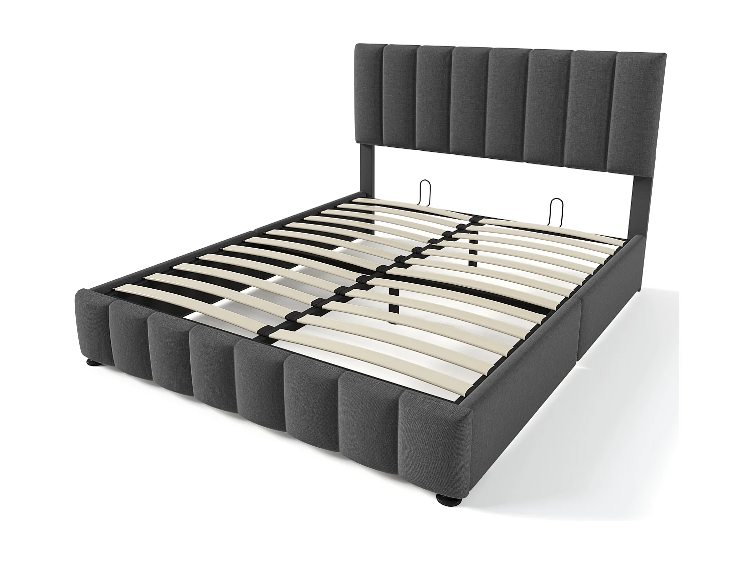 Bett mit Stauraum aus Leinen – gepolstertes Bett mit verstellbarem Kopfteil – Lattenrost – 140 x 200 cm – grau