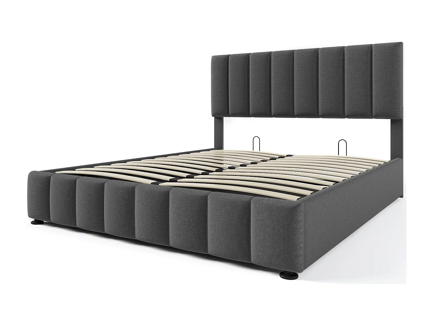Bett mit Stauraum aus Leinen – gepolstertes Bett mit verstellbarem Kopfteil – Lattenrost – 140 x 200 cm – grau