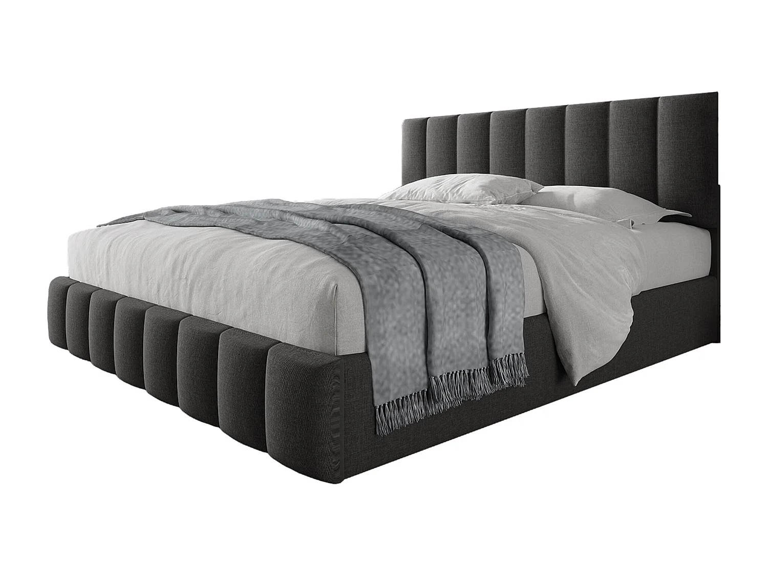 Bett mit Stauraum aus Leinen – gepolstertes Bett mit verstellbarem Kopfteil – Lattenrost – 140 x 200 cm – grau