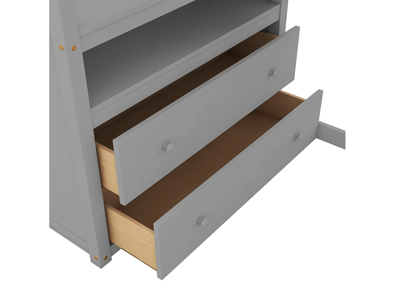 Hoogslaper met bureau, lades, ladder en lattenbodem - grenen frame - 90x200cm - Grijs