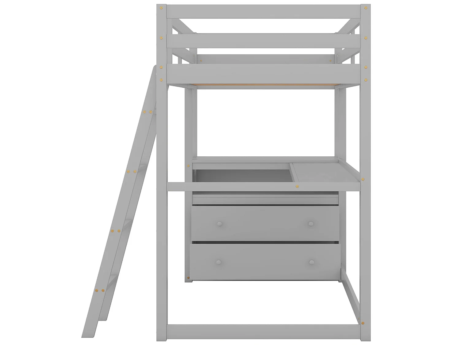 Hoogslaper met bureau, lades, ladder en lattenbodem - grenen frame - 90x200cm - Grijs