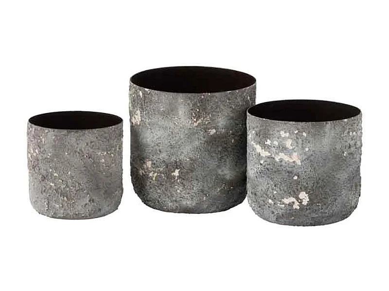 Lot de 3 Cache-Pots en Métal "Effy" 18cm Gris