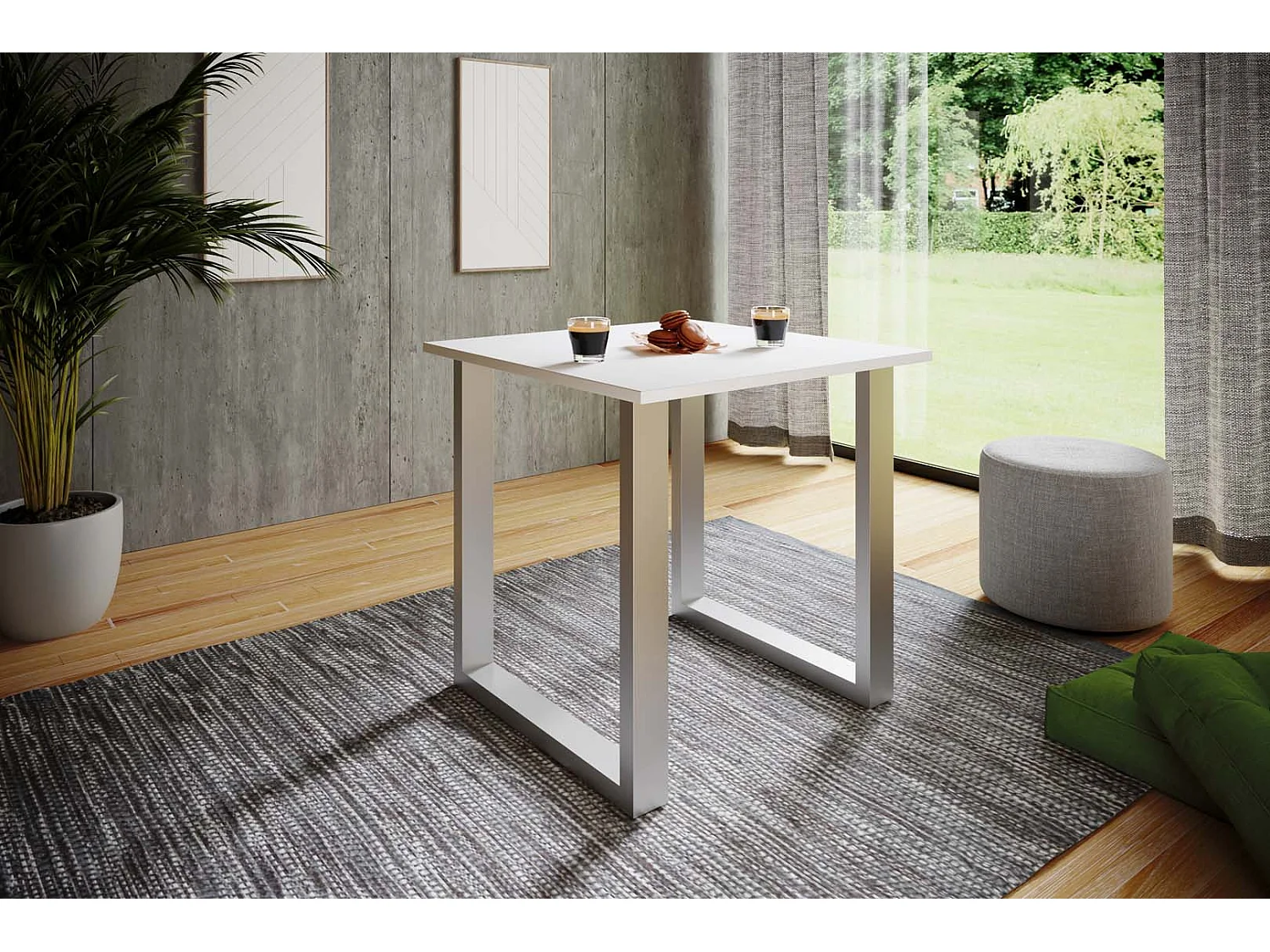 Mesa de jantar de madeira VCM Premium | A. 76 x L. 80 x P. 50 cm | Mesa de jantar de mesa de cozinha Xona U (Prata / Branco)