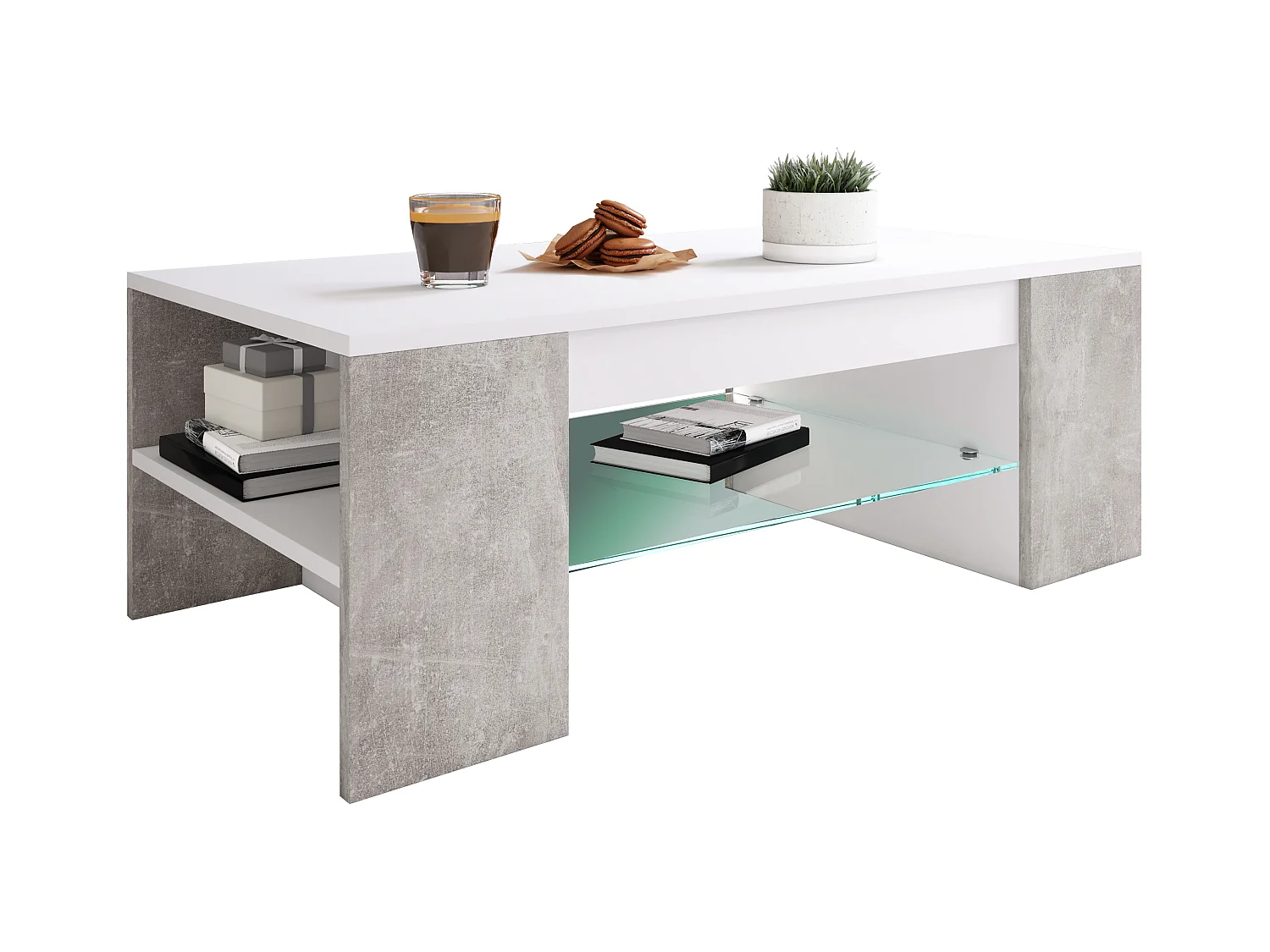 Side table & coffee table Tunas White / concrete optics H. 35 x W. 100 x D. 50 cm