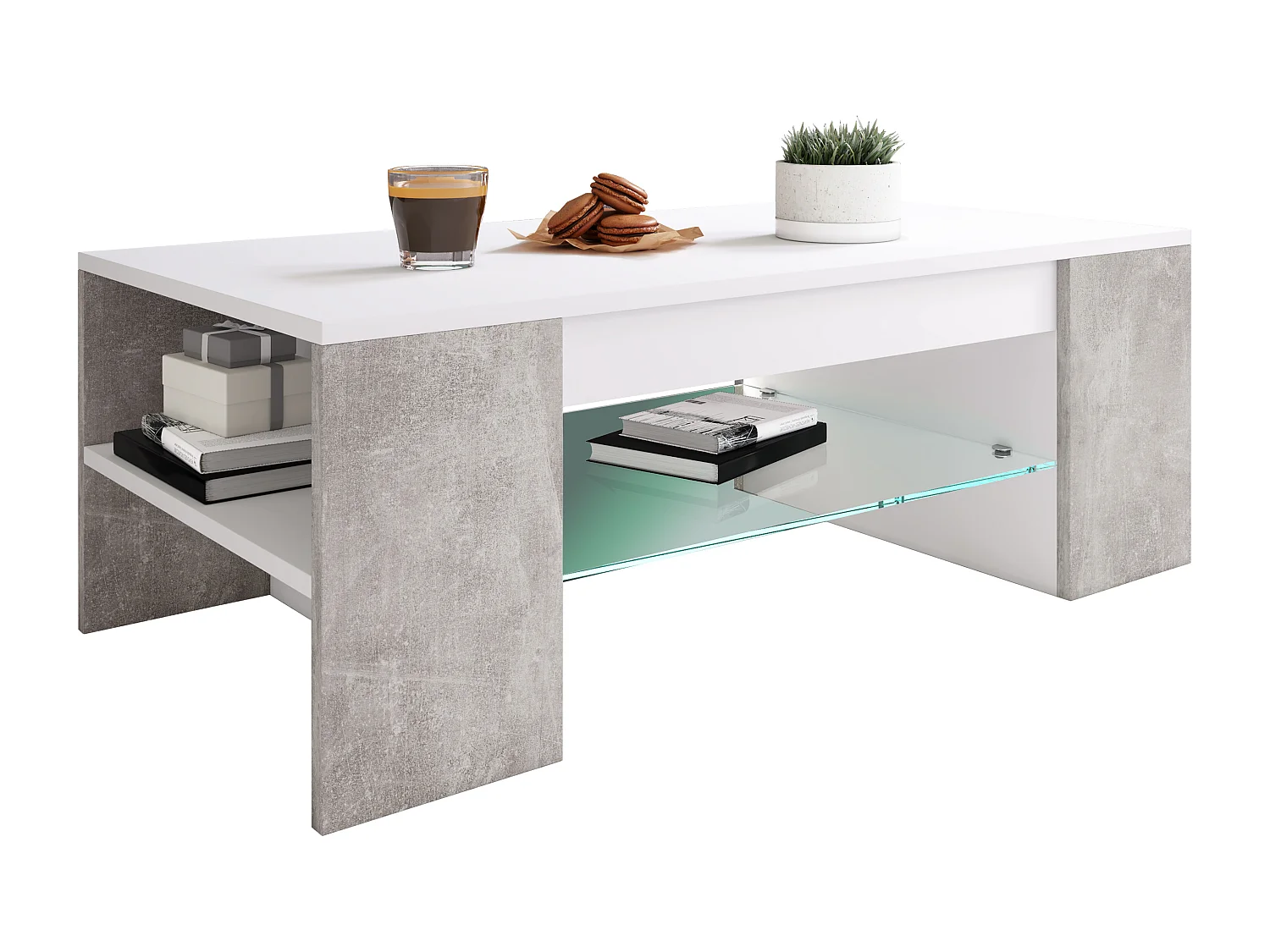 Side table & coffee table Tunas White / concrete optics H. 35 x W. 100 x D. 50 cm