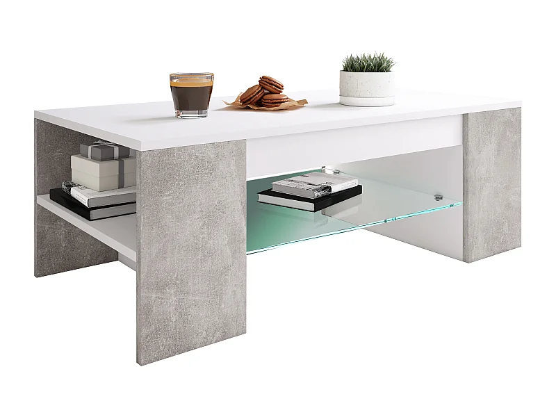 Side table & coffee table Tunas White / concrete optics H. 35 x W. 100 x D. 50 cm