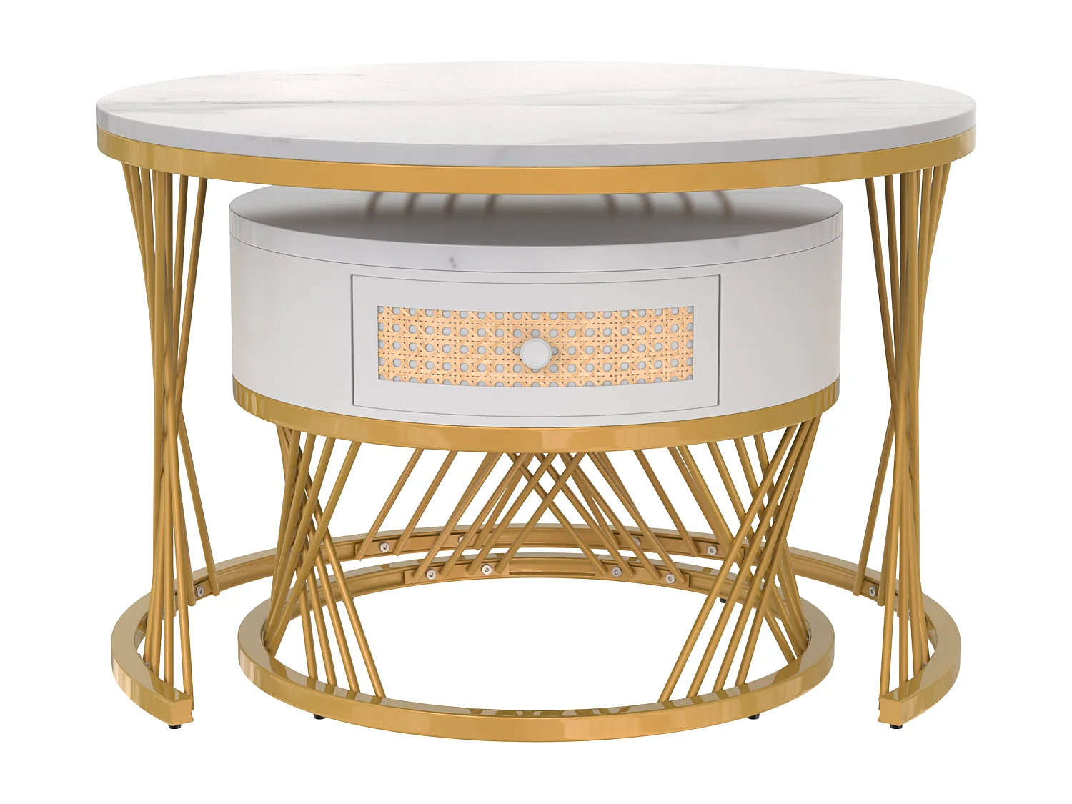 Lot de 2 tables basses gigognes - dessus effet marbre - Blanc